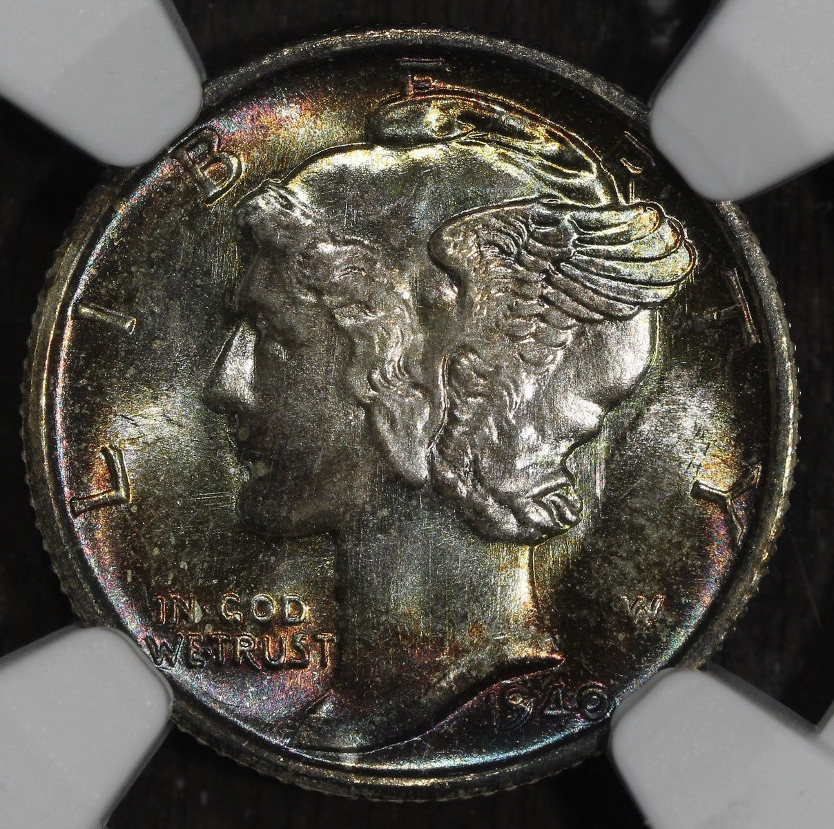 1940-S (MS67+ STAR FB) Mercury Dime 10C NGC - Rainbow Toned, Plus and STAR!