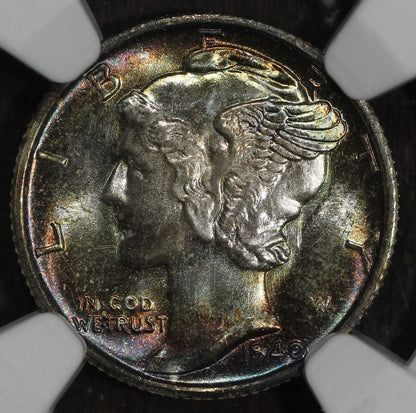 1940-S (MS67+ STAR FB) Mercury Dime 10C NGC - Rainbow Toned, Plus and STAR!