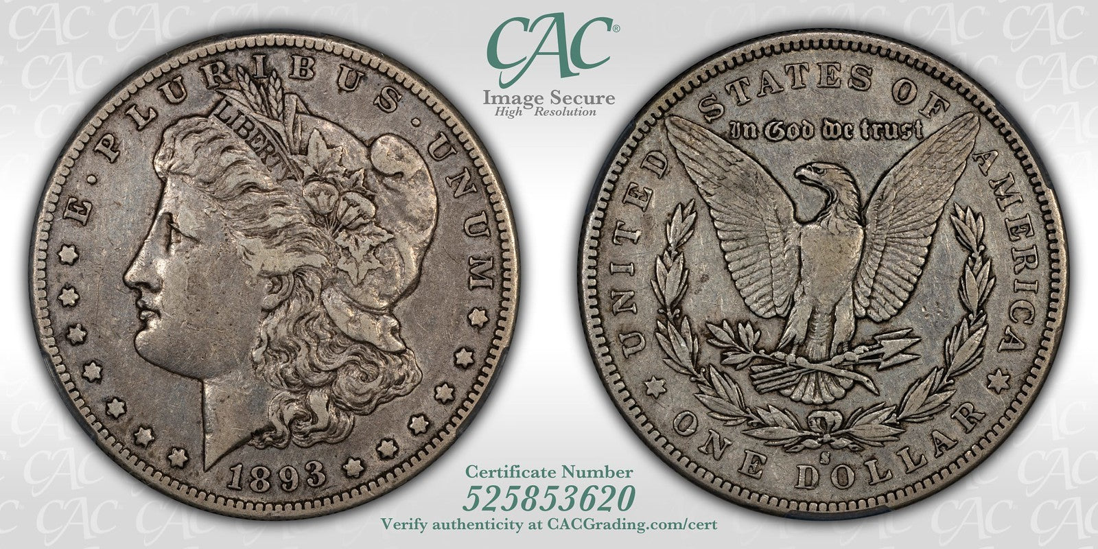 1893-S (XF45 CAC) Morgan Silver Dollar $1 CACG - KEY Date!
