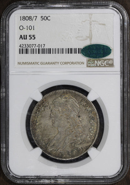 1808/7 (AU55 CAC) Capped Bust Half Dollar 50C NGC - Overdate O-101