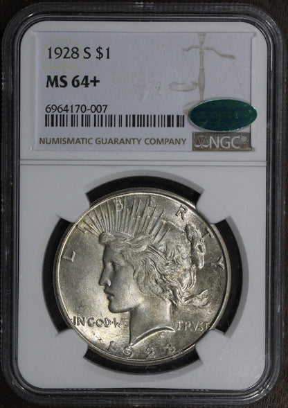 1928-S (MS64+ CAC) Peace Dollar $1 NGC - KEY Date, PLUS Grade