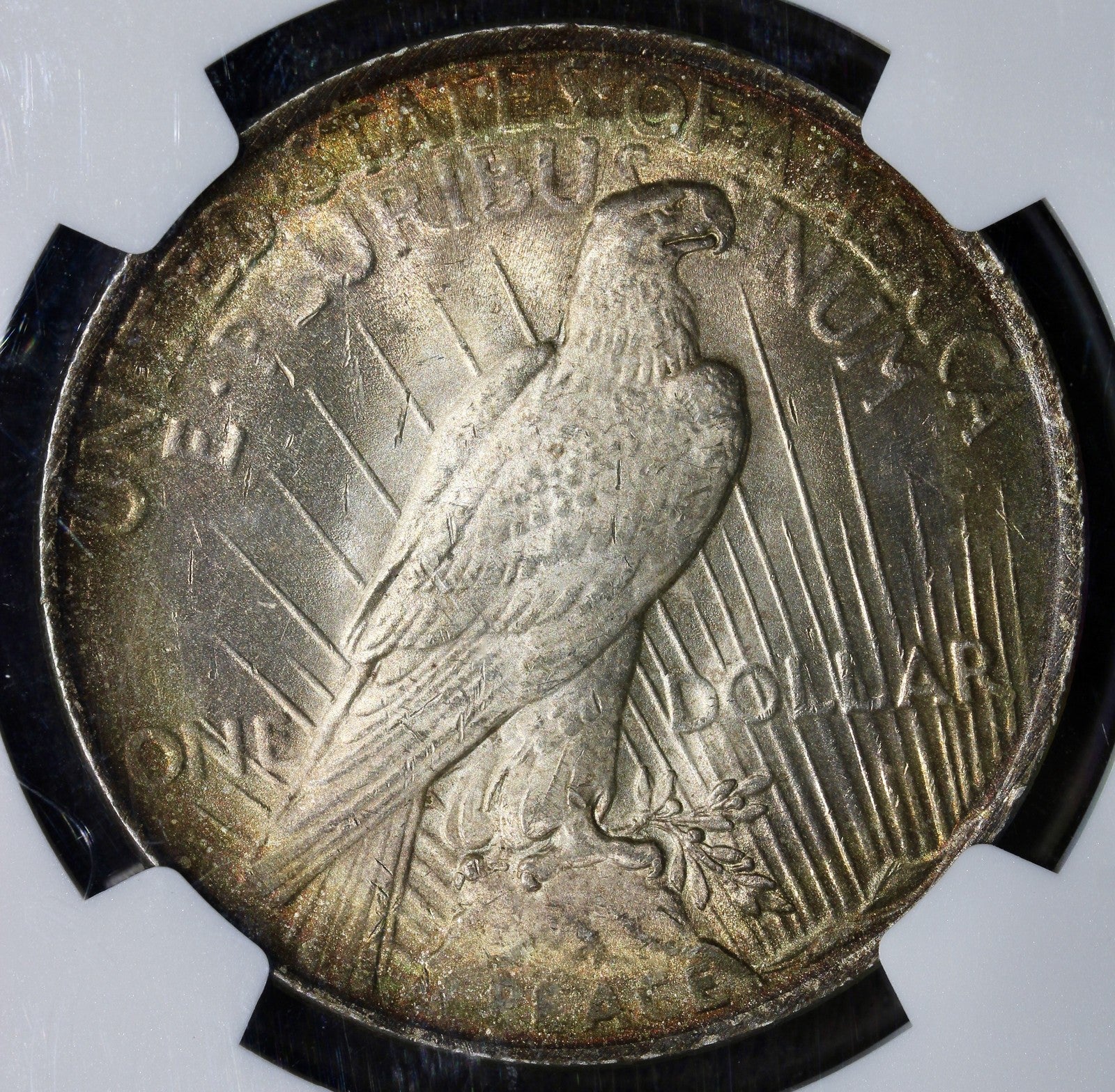 1922 (MS63) Peace Silver Dollar $1 NGC - Incredible Rainbow Toning