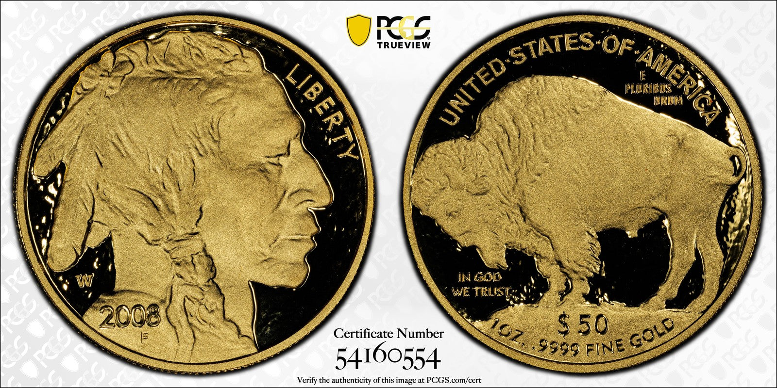 2008-W (PR70 DCAM) American Gold 1 oz Proof Buffalo $50 PCGS - .9999