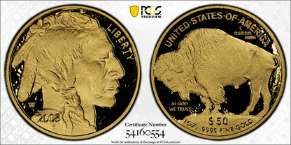 2008-W (PR70 DCAM) American Gold 1 oz Proof Buffalo $50 PCGS - .9999