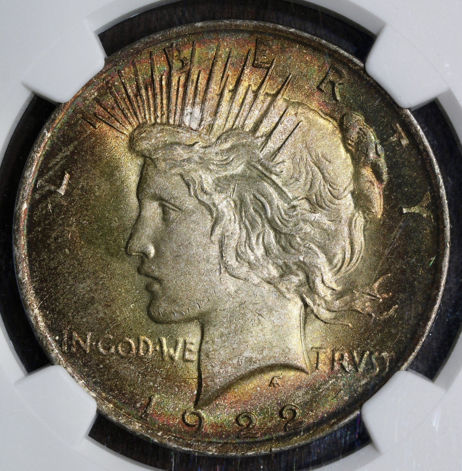 1922 (MS63) Peace Silver Dollar $1 NGC - Incredible Rainbow Toning