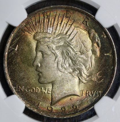 1922 (MS63) Peace Silver Dollar $1 NGC - Incredible Rainbow Toning