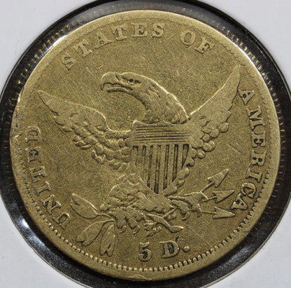 1834 Classic Head Gold Half Eagle $5 F - Nice Type