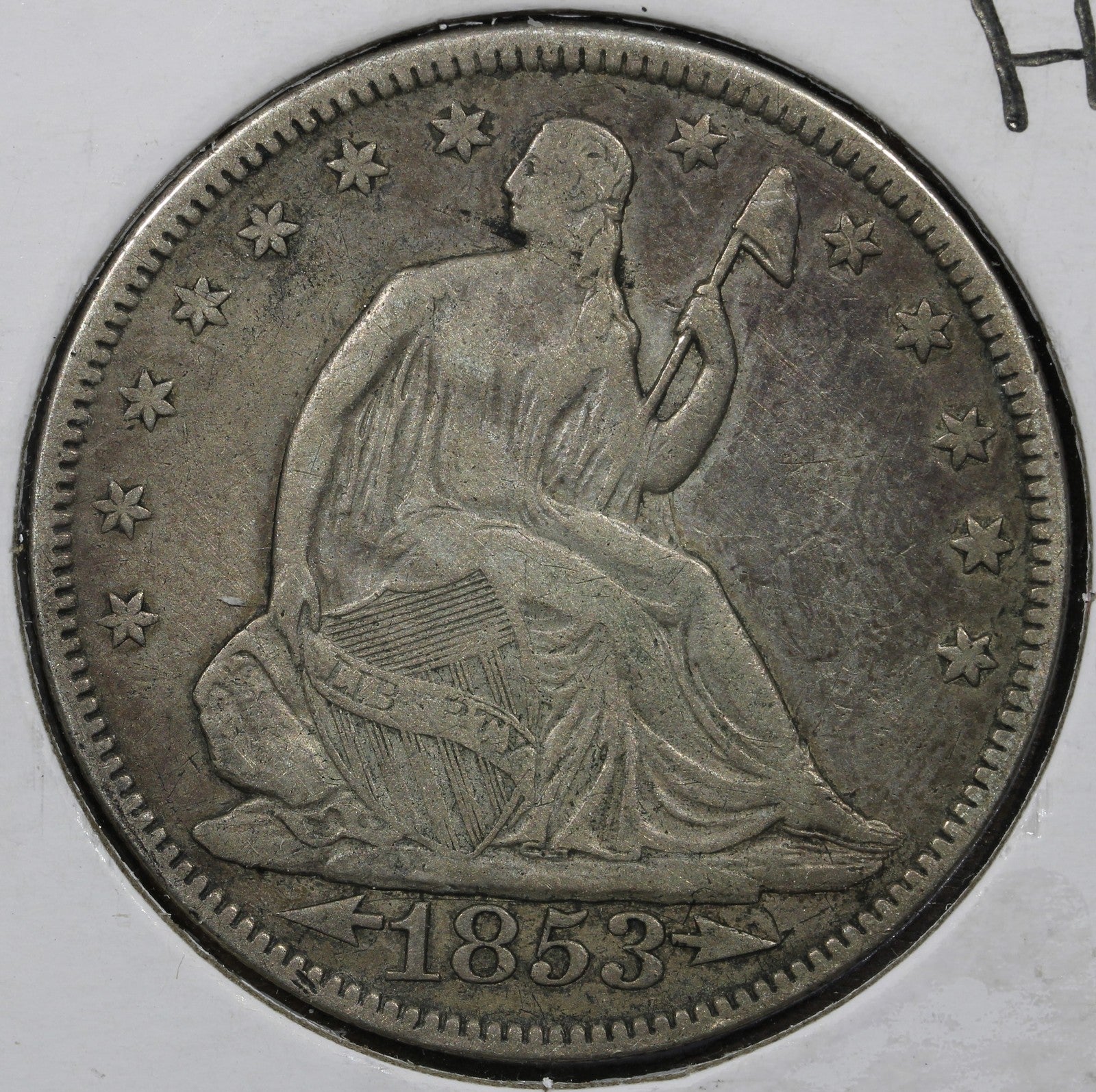 1853 Seated Half Dollar with Arrows and Rays 50C - VF Damage