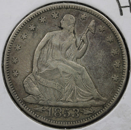 1853 Seated Half Dollar with Arrows and Rays 50C - VF Damage