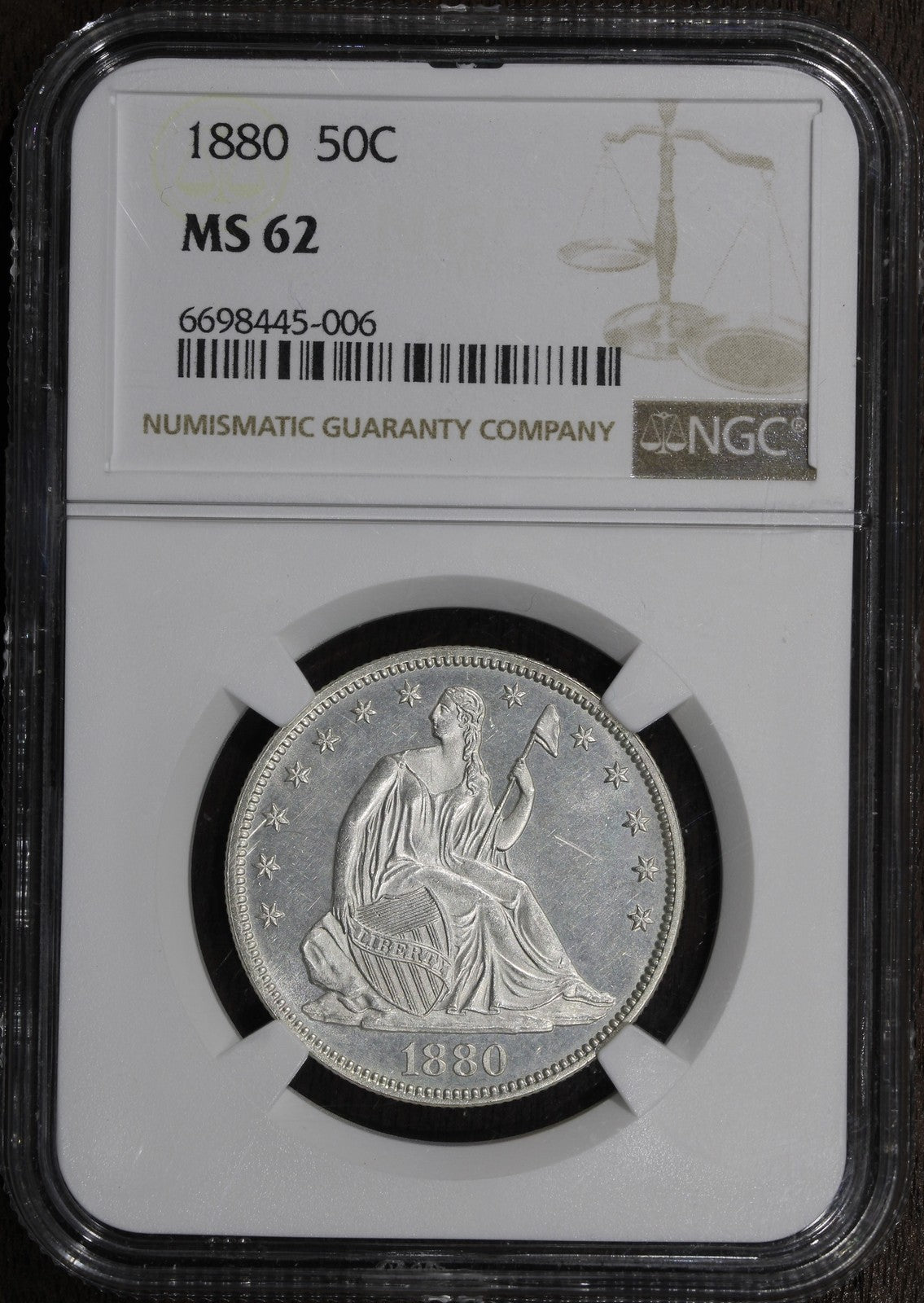 1880 (MS62) Seated Liberty Half Dollar 50C NGC - Prooflike Fields