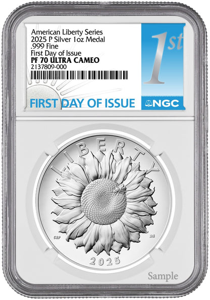 2025-W (PR70) 1 oz High Relief Silver American Liberty Medal NGC FDOI Flower