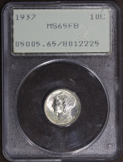 1937 (MS65FB) Mercury Dime 10C PCGS OGH Rattler - Gem Mercury Dime