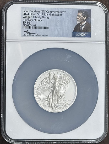 2024 (SP70) 5 oz Silver St Gauden's Winged Liberty Design Commemorative NGC