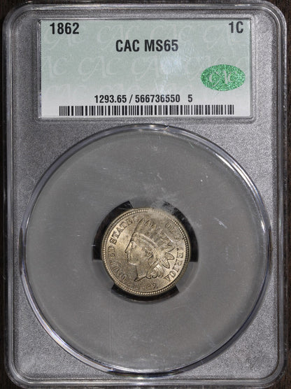 1862 (MS65 CAC) Indian Head Cent 1C CACG - GEM IHC