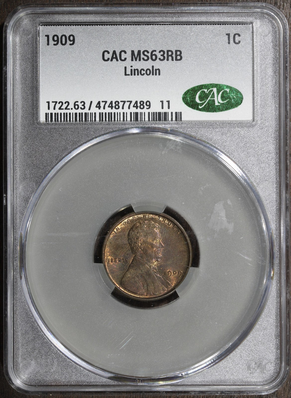 1909 (MS63RB CAC) Lincoln Wheat Cent 1C CACG - First Year