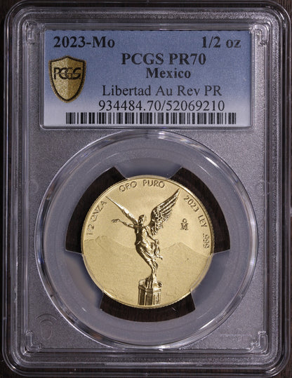 2023-Mo (PR70) Reverse Proof 1/2 oz Gold Mexico Libertad PCGS Low Mintage