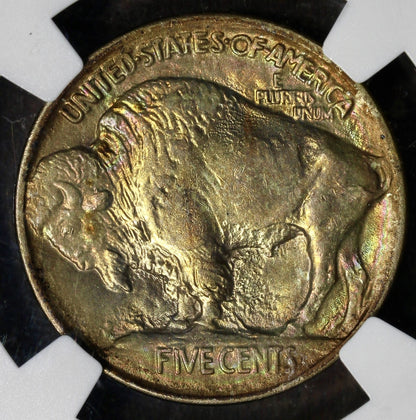 1913 (MS66 CAC) Type 1 Buffalo Nickel 5C NGC - Rainbow Toned
