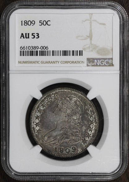 1809 (AU53) Capped Bust Half Dollar 50C NGC - Early Date Capped Bust