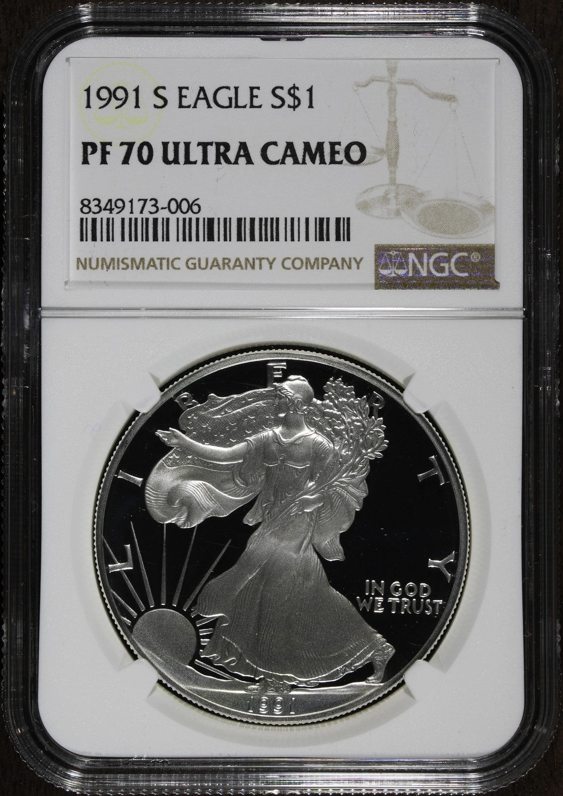 1991-S (PF70 Ultra Cameo) 1 oz Proof American Silver Eagle $1 NGC