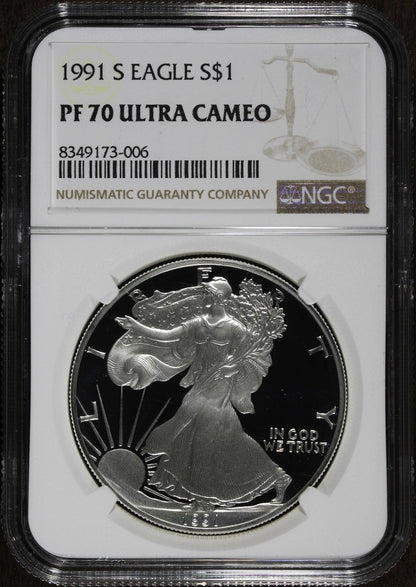 1991-S (PF70 Ultra Cameo) 1 oz Proof American Silver Eagle $1 NGC