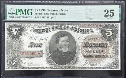 1890 $5 Treasury Note Fr. 359 PMG VF25 - Thomas $5 Treasury