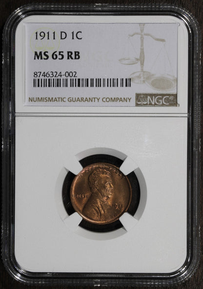 1911-D (MS65 RB) Lincoln Cent 1C NGC - Better Date Gem