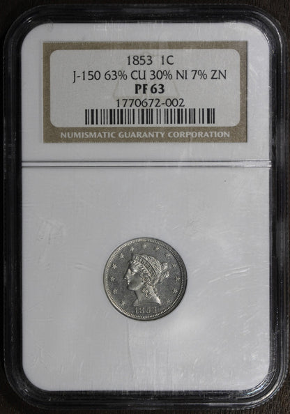 1853 (PF63) Proof Copper Nickel Cent Pattern 1C NGC - Judd 150