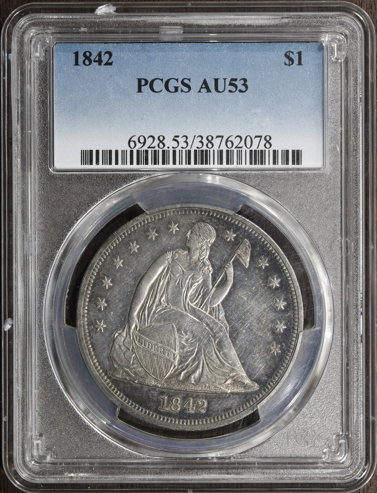 1842 (AU53) Seated Liberty Dollar $1 PCGS - Great Condition