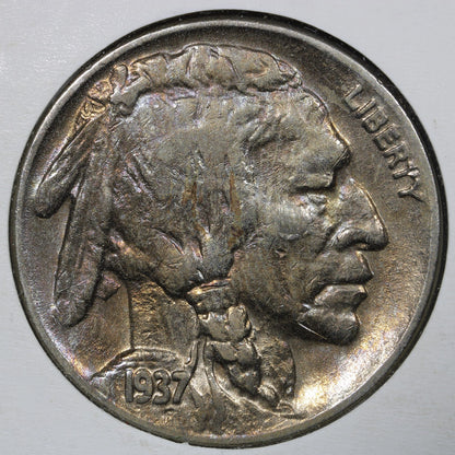 1937-D 3 Legged Buffalo Nickel 5C - AU KEY VARIETY Nice Color