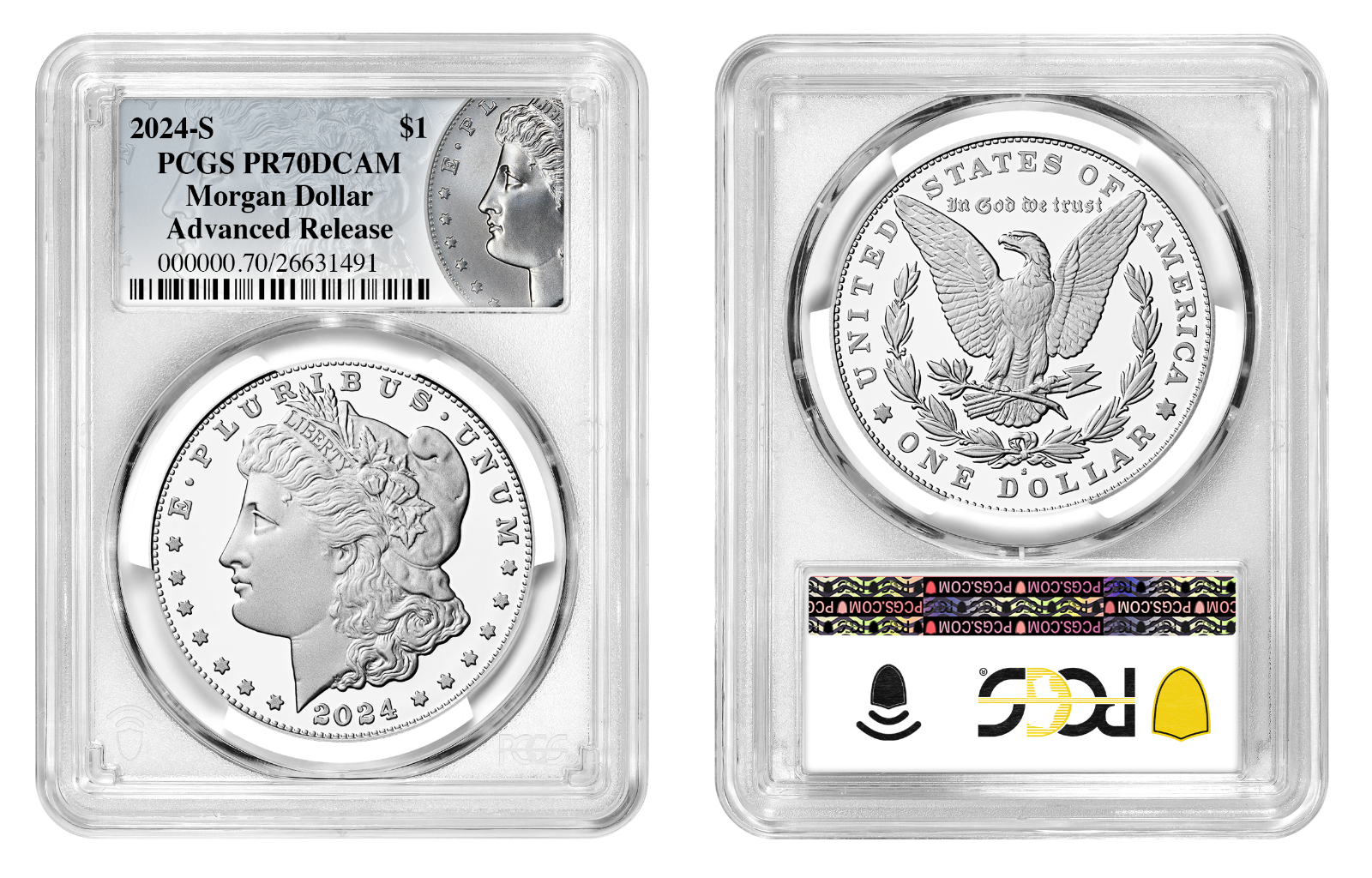 2024-S (PR70) Proof Morgan & Peace Dollar (2 Coin Set) Advanced Release AR PCGS