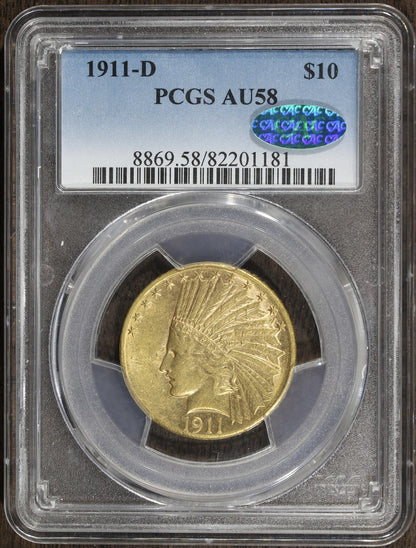 1911-D (AU58 CAC) Indian Gold Eagle $10 PCGS - Better Date