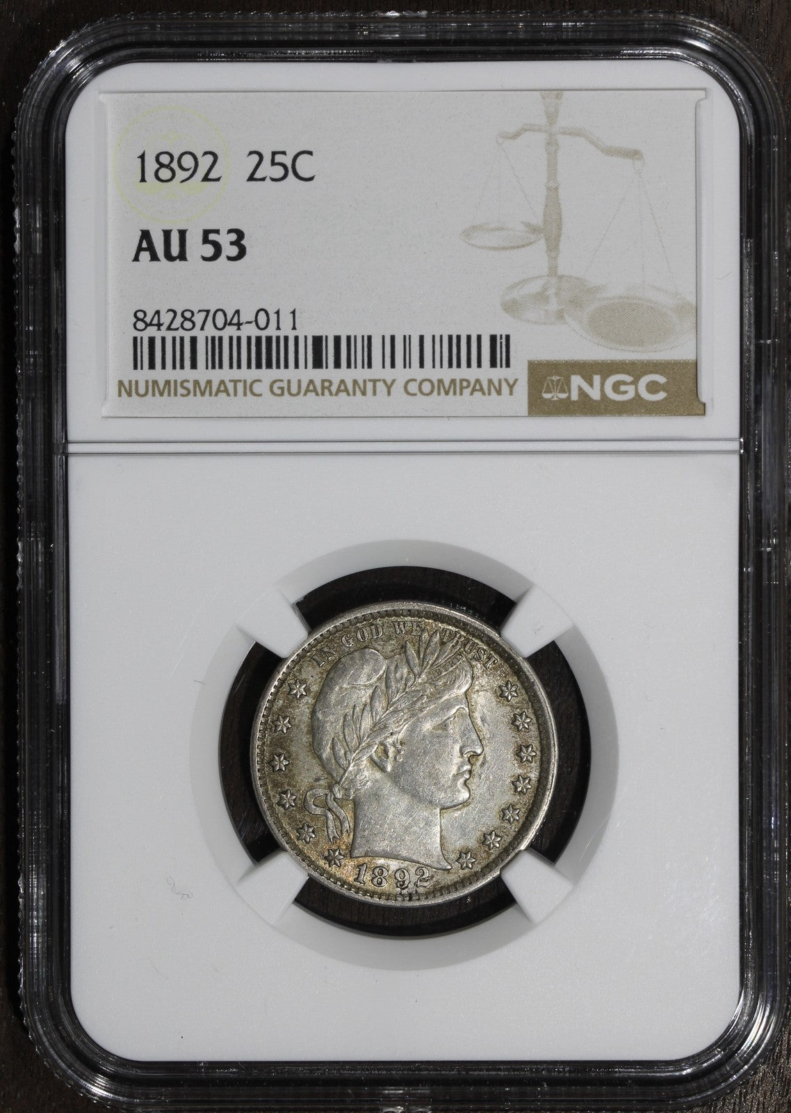 1892 (AU53) Barber Quarter 25C NGC - Better Date Barber Quarter