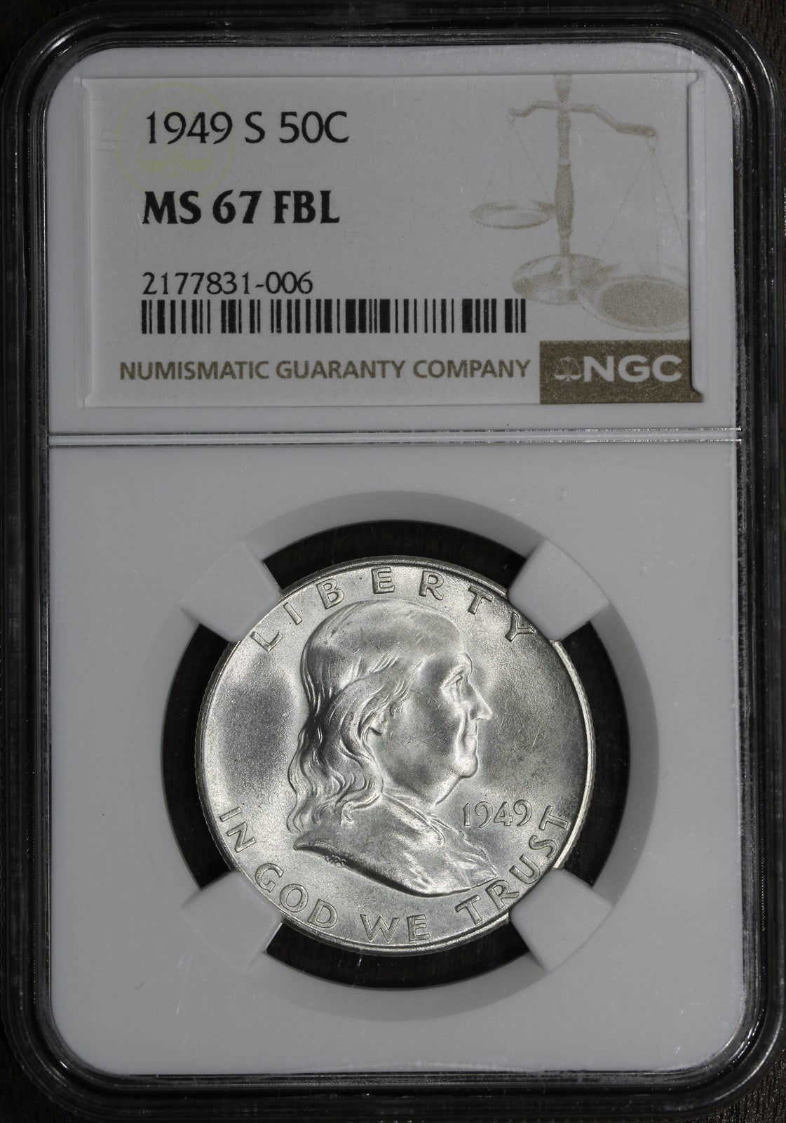1949-S (MS67 FBL) Franklin Half Dollar 50C NGC - Blast White