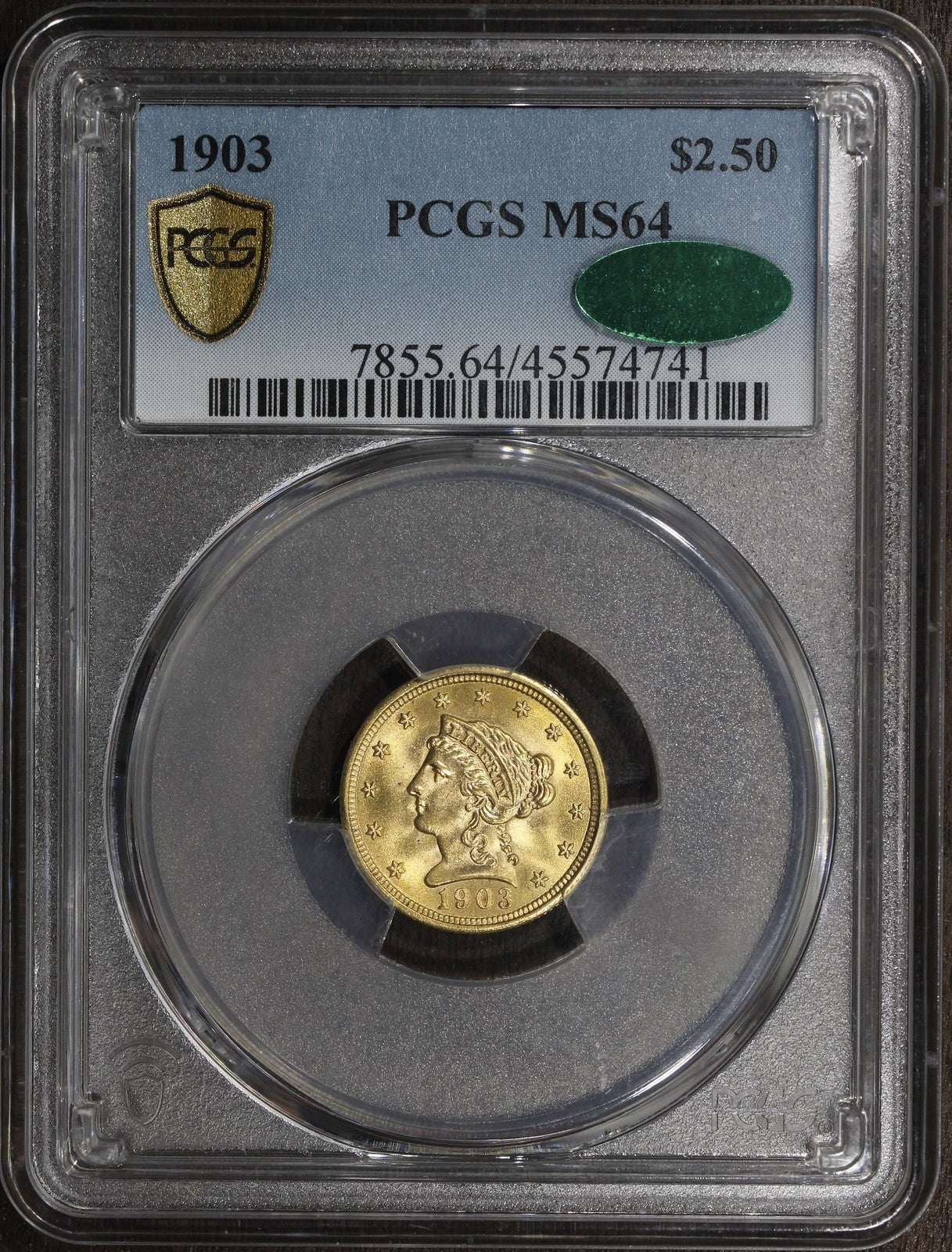 1903 (MS64 CAC) Liberty Head Gold Quarter Eagle $2.50 PCGS