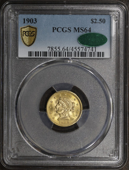 1903 (MS64 CAC) Liberty Head Gold Quarter Eagle $2.50 PCGS