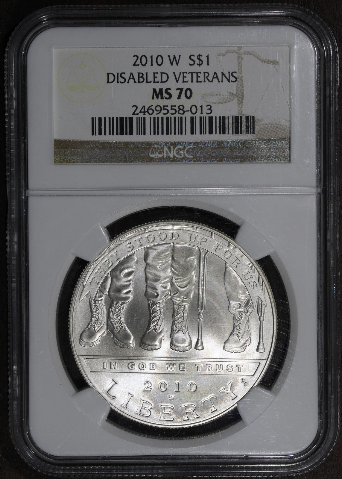 2010-W (MS70) Disabled Veterans Silver Dollar $1 NGC