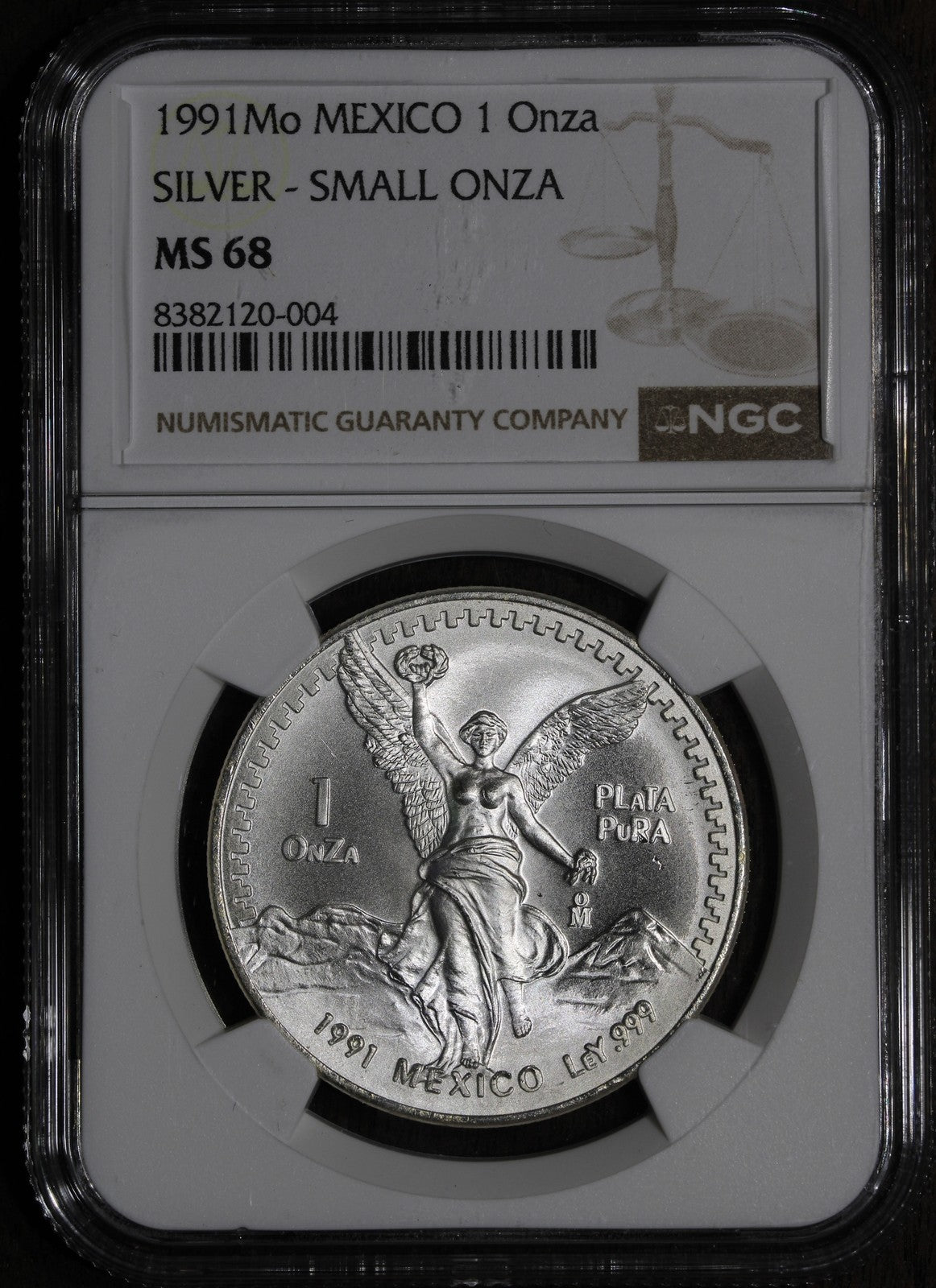 1991-Mo (MS68) Type 2 Mexican Silver Libertad Onza NGC - Small Onza