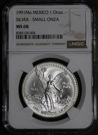 1991-Mo (MS68) Type 2 Mexican Silver Libertad Onza NGC - Small Onza