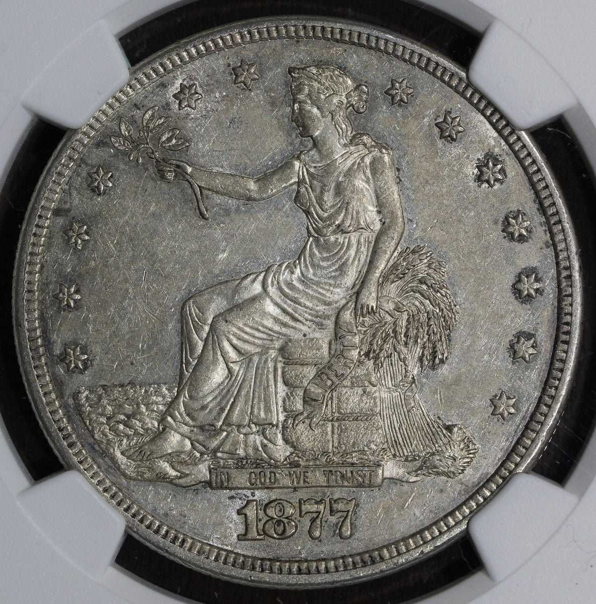 1877-S (AU58) Trade Silver Dollar $1 NGC - Lightly Circulated, Great Luster