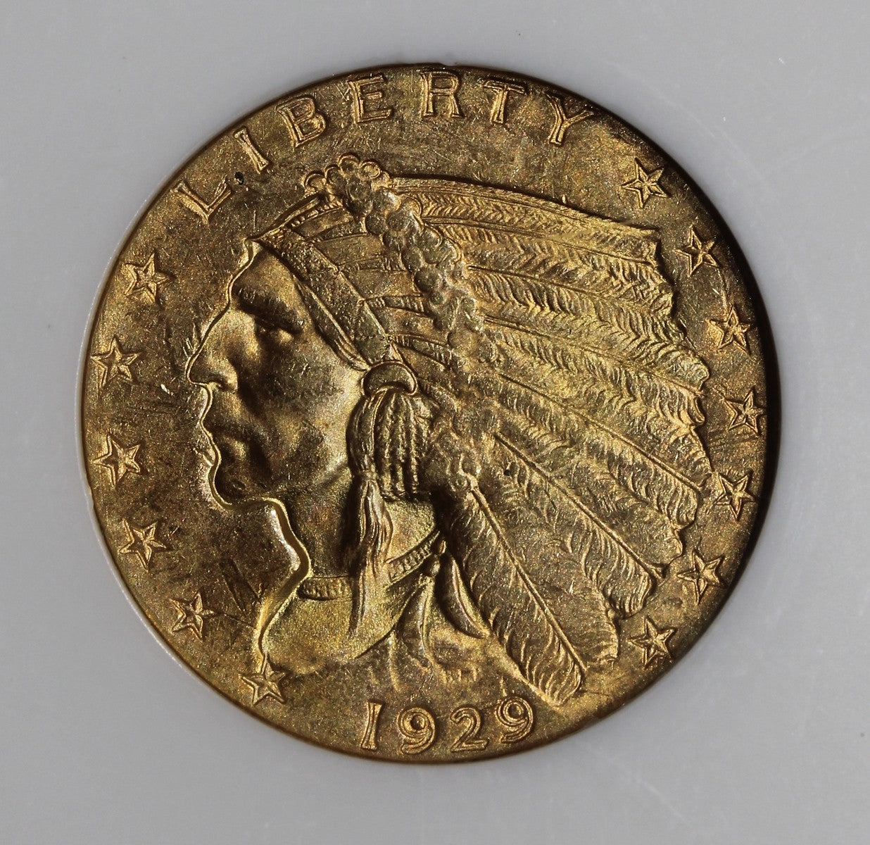 1929 (MS63) Indian Head Gold Quarter Eagle $2.50 NGC - Scarce Holder
