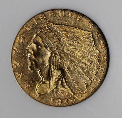 1929 (MS63) Indian Head Gold Quarter Eagle $2.50 NGC - Scarce Holder