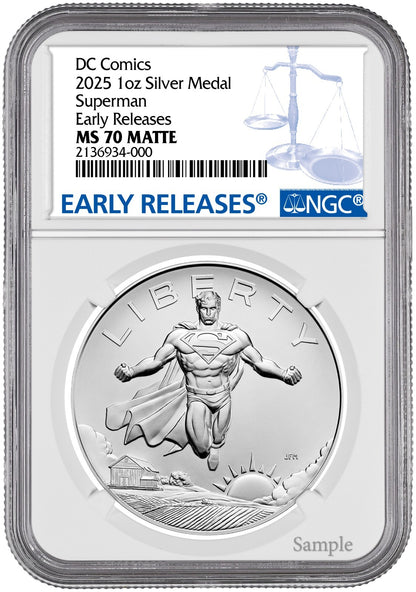 2025 (MS70) 1 oz Superman Silver Medal NGC ER - US Mint DC Comics