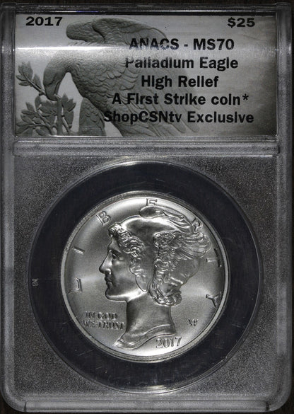 2017 (MS70) 1 oz High Relief Palladium Eagle $25 ANACS - First Strike