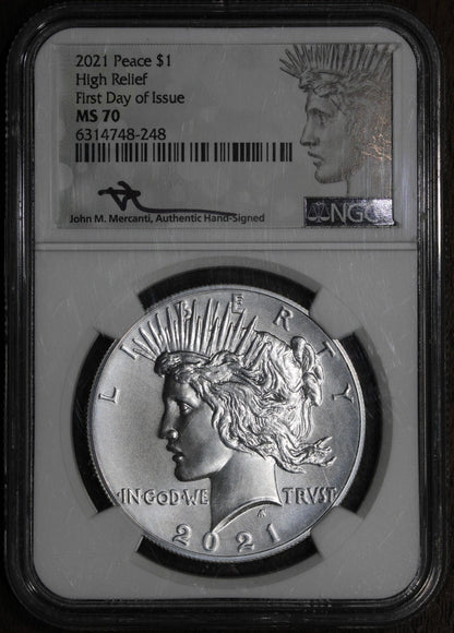 2021-P (MS70) Morgan and Peace Dollar $1 2 Coin Set NGC FDOI - Mercanti Signed