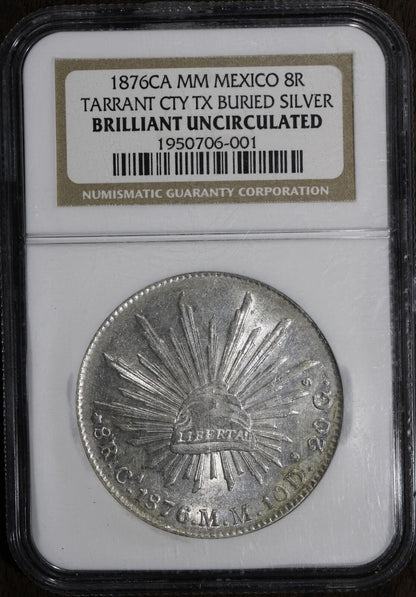 1876 Ca MM Brilliant Uncirculated Mexico Cap & Rays 8 Reales NGC - Chihuahua !