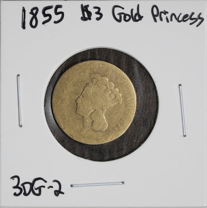 1855 Three Dollar Gold Indian Princess $3 Lowball