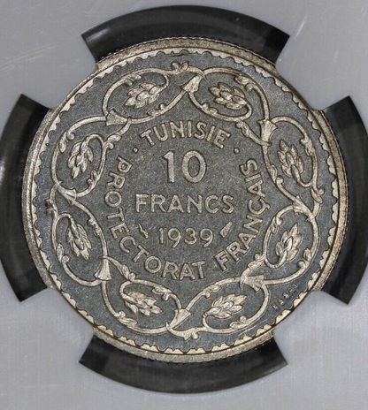 1939 Essai Proof Silver Pattern Coin Tunisia 10 Francs - KM-E22 Silver NGC PF66