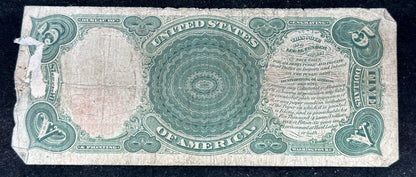 1907 $5 Wood Chopper Legal Tender Red Seal Note - Low Grade
