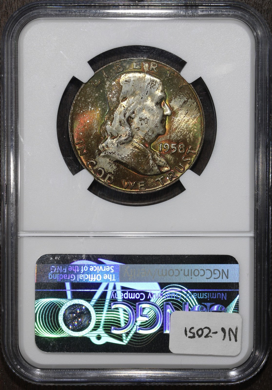 1958-D (MS65* STAR CAC) Franklin Half Dollar 50C NGC - RAINBOW TONED