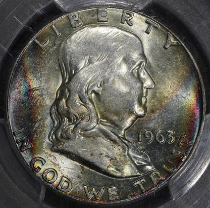1963 (MS63) Franklin Half Dollar 50C PCGS - Rainbow Toned